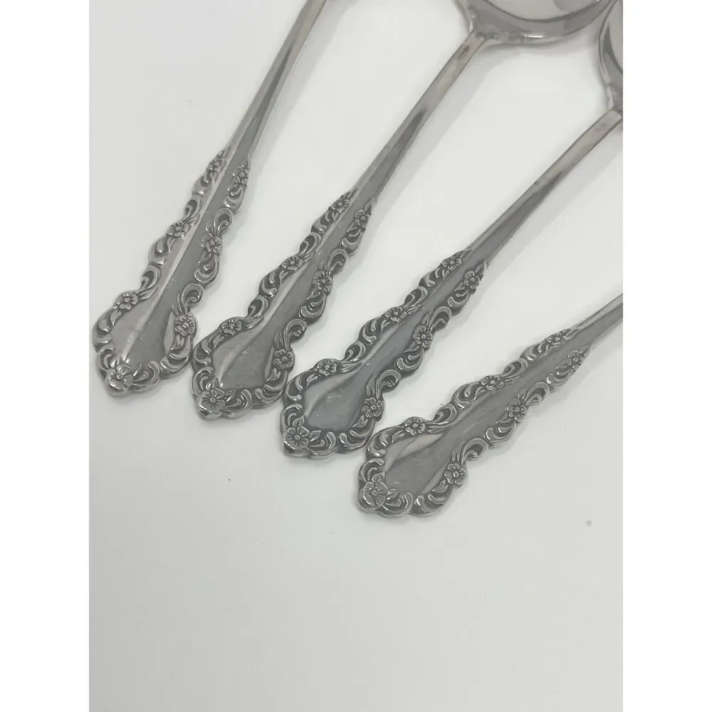 Oneida Shelley Cube USA Stainless Place Dinner Soup Spoons 6 5/8” Set Of 4